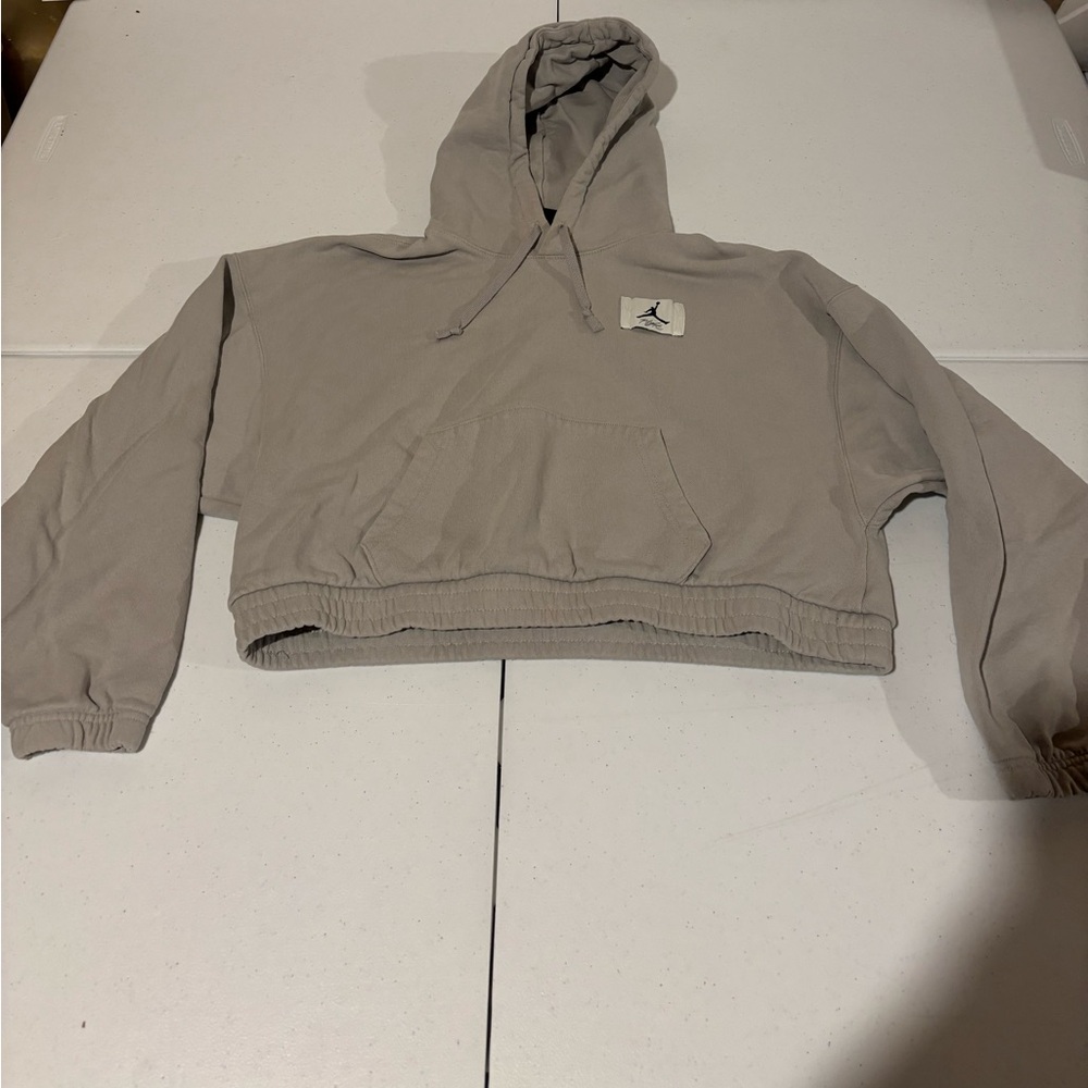 Nike Air Jordan Gray Cropped Pullover Athletic Hoodie Women’s Size M